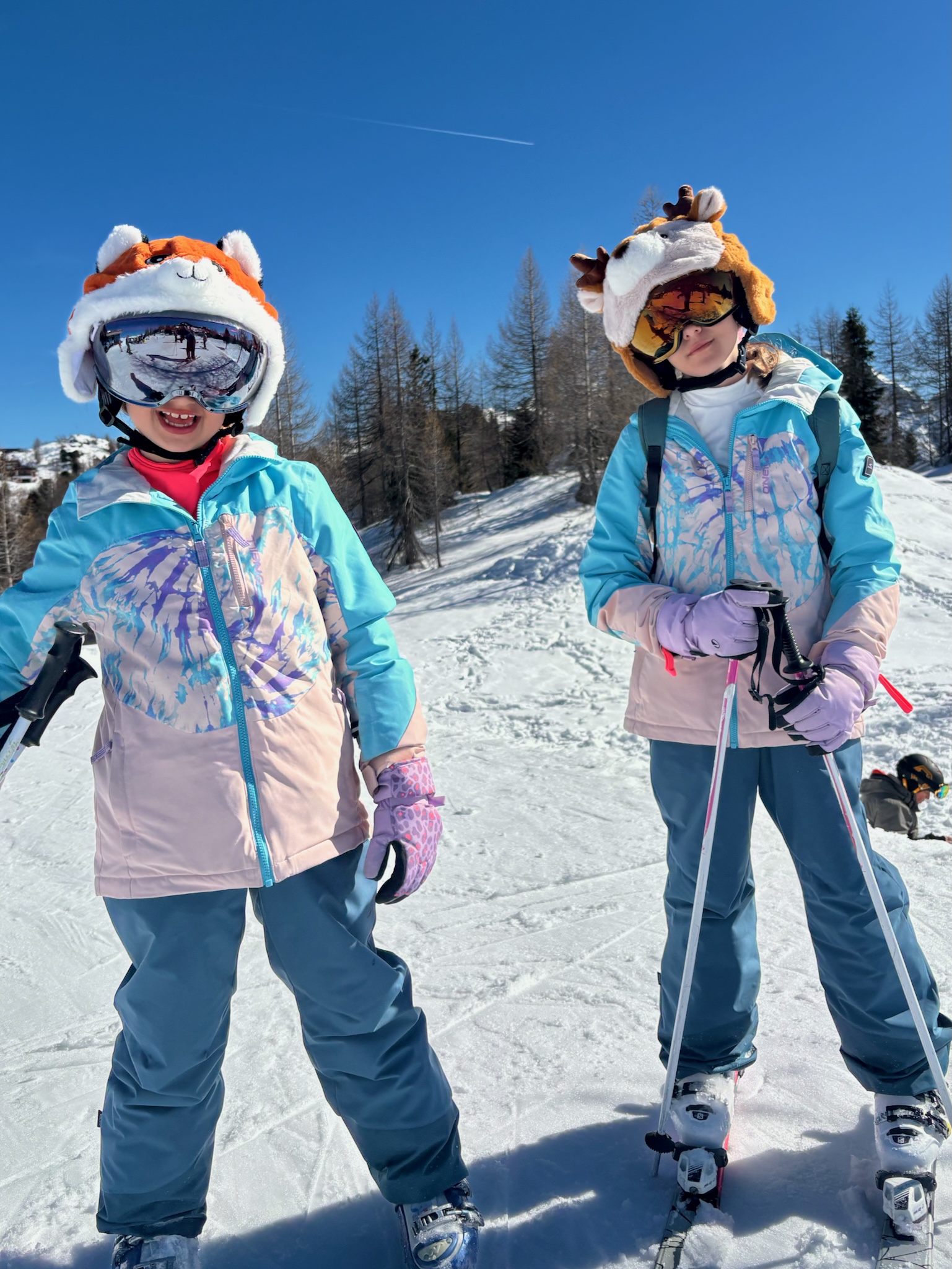 The girls in animal helmet covers