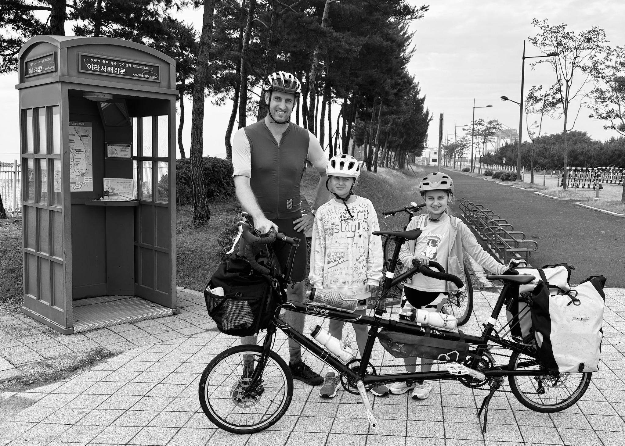 The family and the loaded bikes at the Ara West Sea Lock